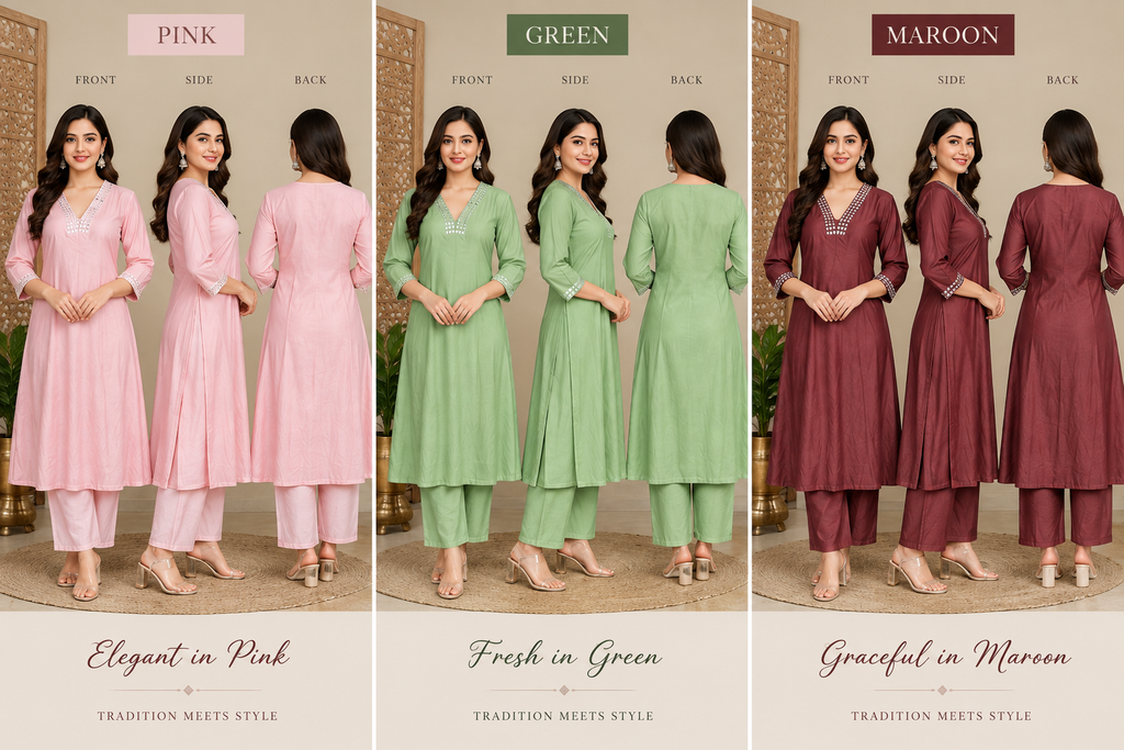 PINK BIEGE COLOUR, LIGHT GREEN COLOUR, MAROON COLOUR 2 PEICE CORD SET