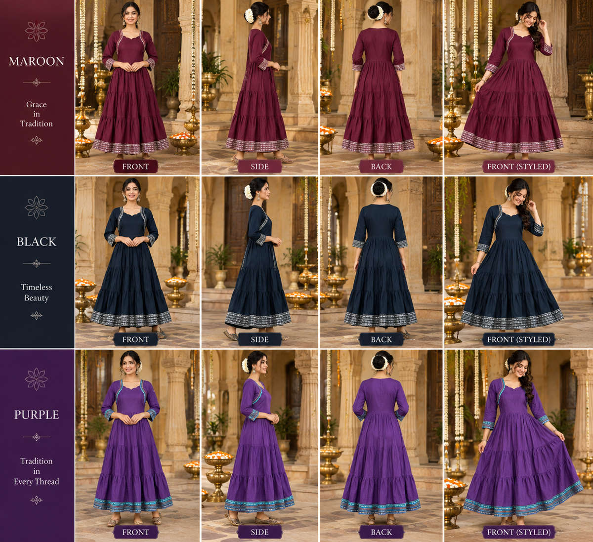 BLACK BROWN AND PURPULE NARAYANPET FROCKS