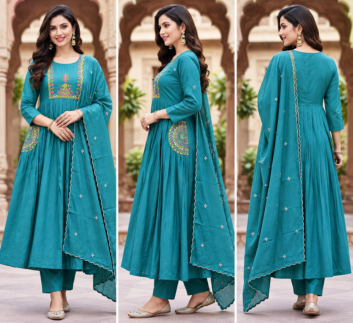 THREE PIECE KURTHI COTTON GREEN COLOUR BEAUTIFUL DESIGN