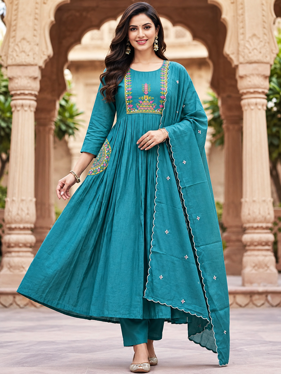 THREE PIECE KURTHI COTTON GREEN COLOUR BEAUTIFUL DESIGN