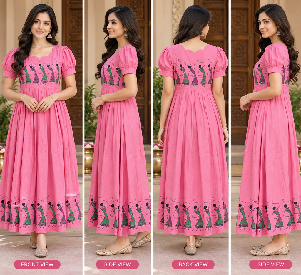 NARAYANPET FROCKS WITH PRINTING HANDLOOM