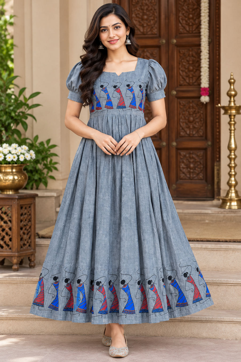 NARAYANPET FROCKS WITH PRINTING HANDLOOM