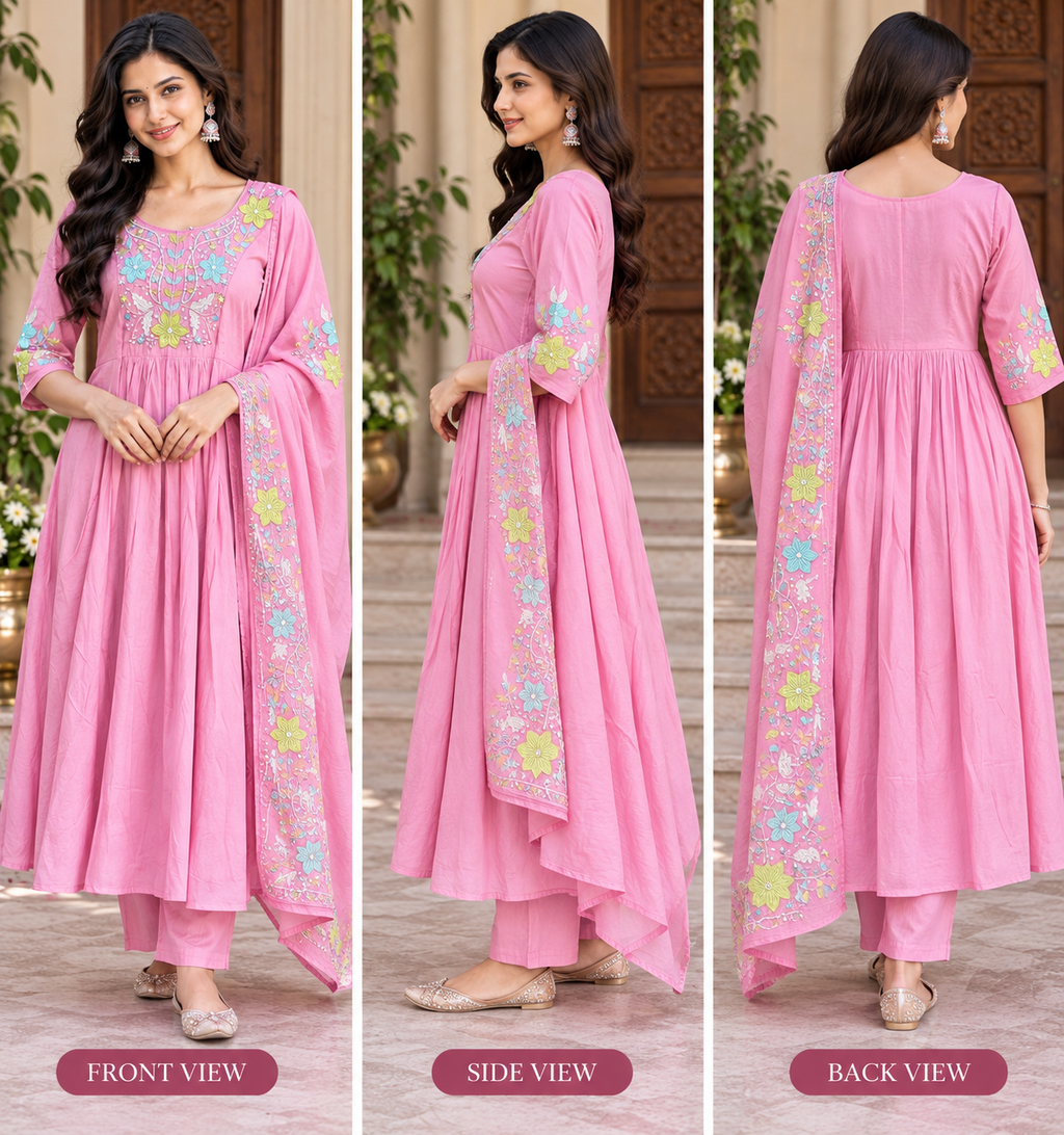 BEAUTUFUL TRENDY PARTY WEAR 3 PIECE KURTHI