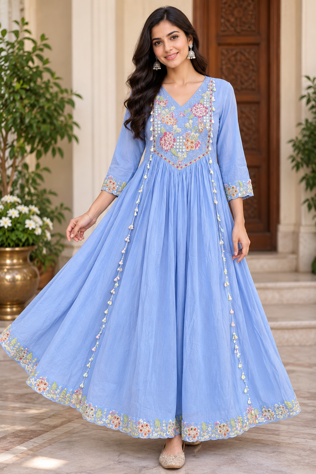 SKY BLUE PREMIUM STYLISH FROCK WITH A BEAUTIFUL DESIGN STYLISH WEAR