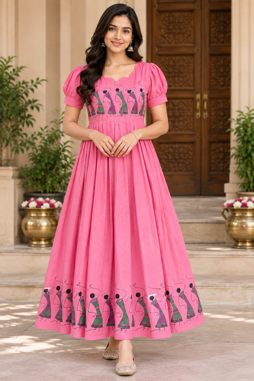 NARAYANPET FROCKS WITH PRINTING HANDLOOM