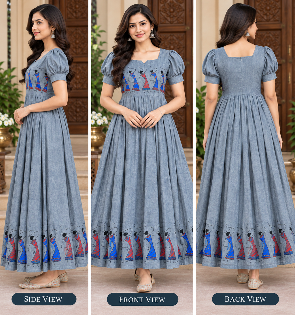 NARAYANPET FROCKS WITH PRINTING HANDLOOM