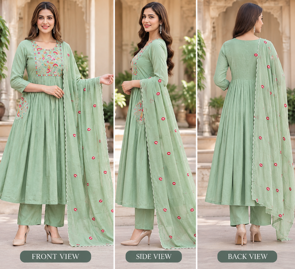 BEAUTIFUL LIGHT GREEN 3 PIECE KURTHI