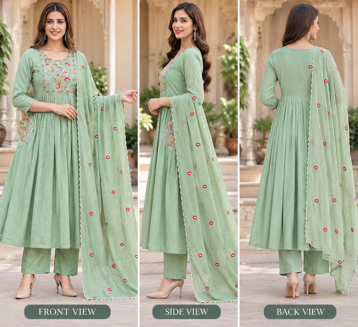 BEAUTIFUL LIGHT GREEN 3 PIECE KURTHI