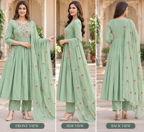 BEAUTIFUL LIGHT GREEN 3 PIECE KURTHI