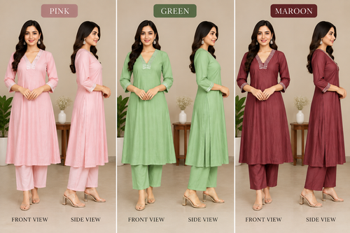 PINK BIEGE COLOUR, LIGHT GREEN COLOUR, MAROON COLOUR 2 PEICE CORD SET