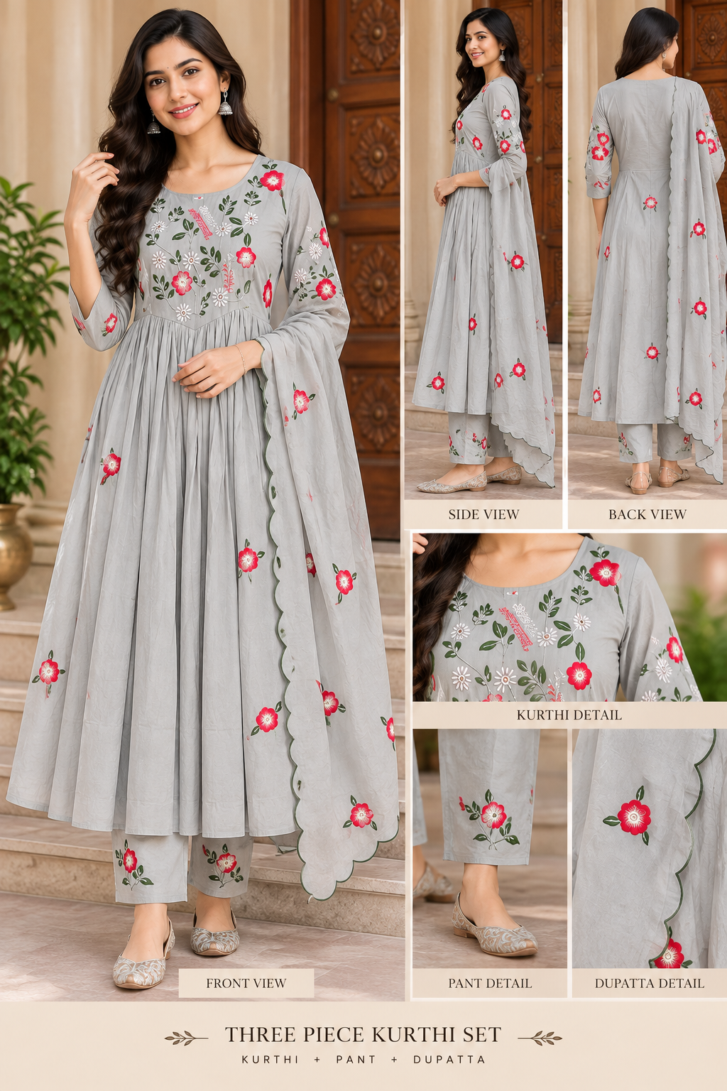PREMIUM SIMPLE TRENDY 3 PEICE KURTHI