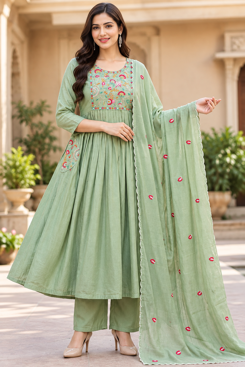 BEAUTIFUL LIGHT GREEN 3 PIECE KURTHI